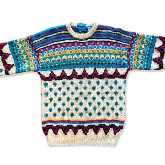 Vintage 80s Hand-Knit Wool Sweater XL – Grandpa Core - Picture 4 of 7